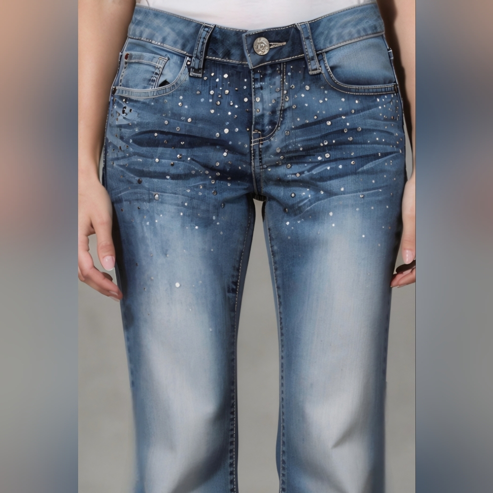 Y2k Flare Mudd Women's Jeans with Rhinestone Accents Deadstock